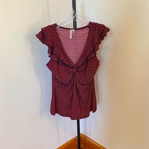 Susan Lawrence Flutter Cap Sleeve Top Red/Black M